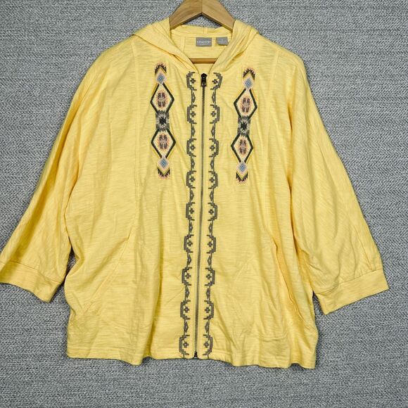 Chicos Sz 3 16/18 XL Jacket Embroidered Hoodie 3/4‎ Aztec Coastal Summer Cruise - Picture 1 of 11
